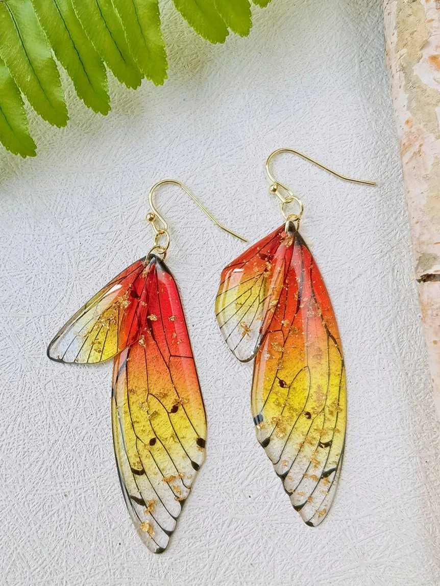 Butterfly Wing Handmade Crystal Gold Foil Earrings