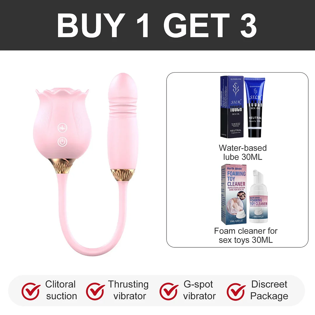 Double Headed Rose Vibrator with Sucking and Thrusting Functions for Deep Sensations