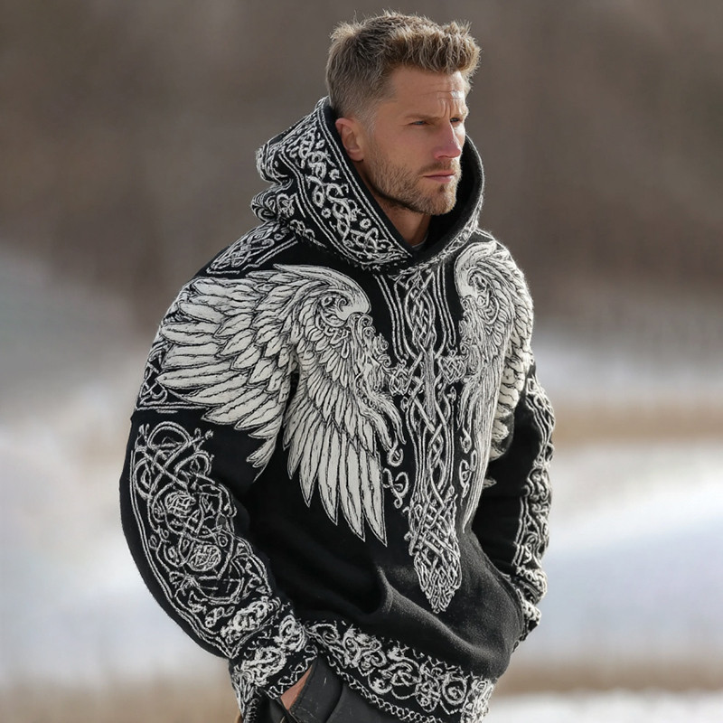 Men's Viking Celtic Wings Art Cozy Hooded elevenforest