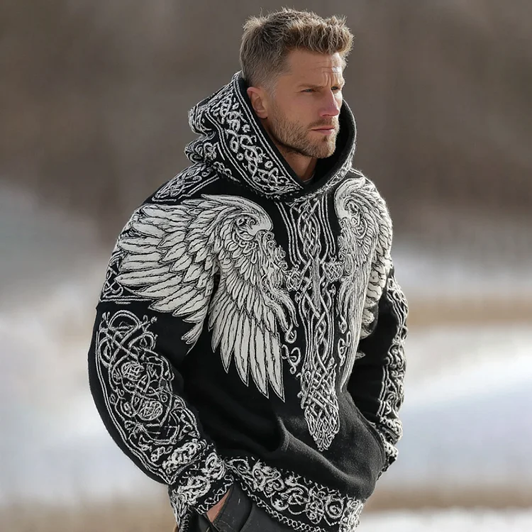 Men's Viking Celtic Wings Art Cozy Hooded
