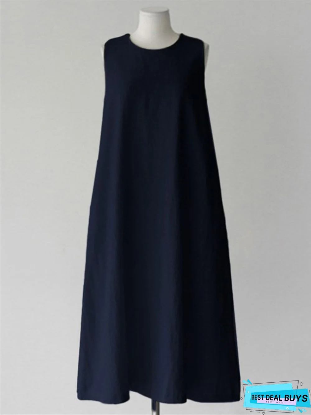 Solid Color Cotton and Linen Sleeveless Plus Size Loose Vest Skirt White Dresses