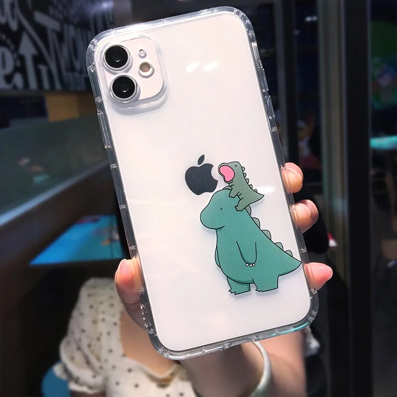 Athvotar Cartoon Animal Dinosaur Couple Phone Case For iPhone 11 Pro Max X XS XR 7 8 plus 12 Mini Transparent Soft Shockproof Cover