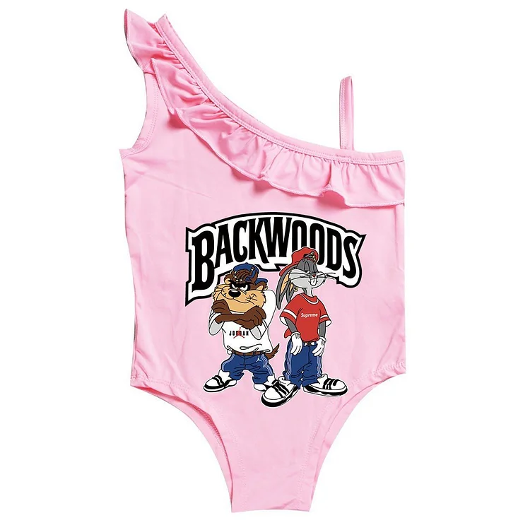 Mayoulove Backwoods Bugs Bunny Print Little Girls Ruffle One Piece Swimsuit-Mayoulove