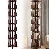 [US Local Warehouse] 6 Tier Bamboo Rotating Bookshelf on Wheels 360 Spinning Book Shelf Tower Round Revolving Bookcase Organizer Rolling Bookshelves for Small Space Corner Bedroom Office