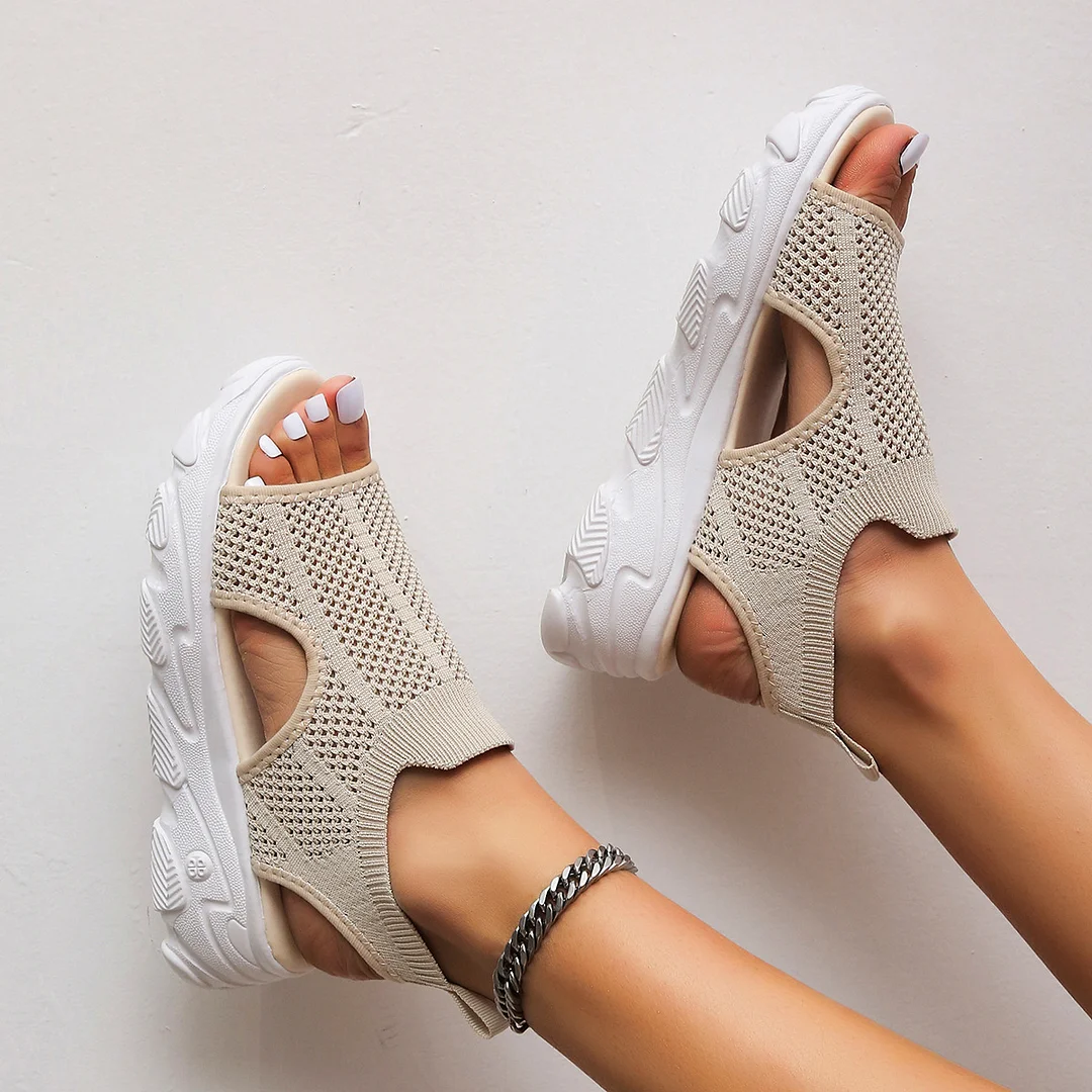 Breakj Breakj Weaving Splicing Sports Sandals Women 2025 Summer New Korean Version Of Net Yarn Hollow Women's Shoes Casual Thick-Soled Fish Mouth Women's Shoes