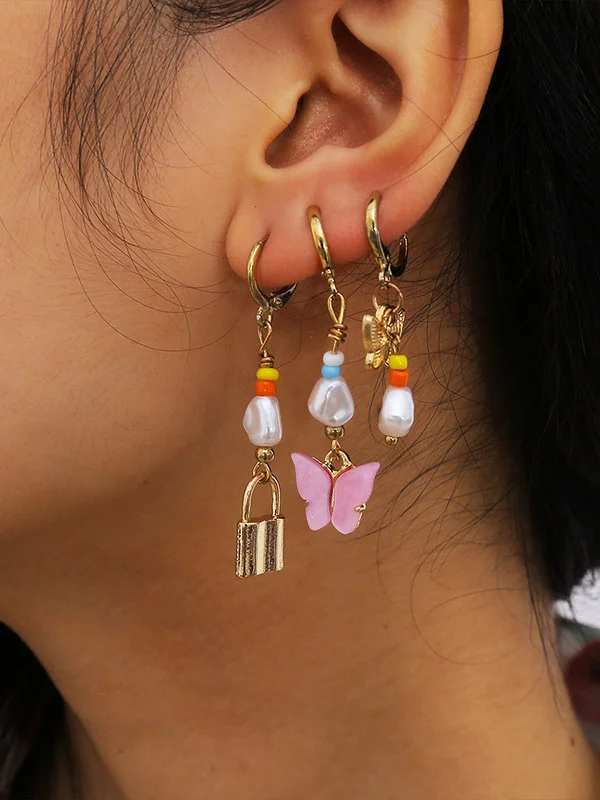 Stylish Personality Alloy Lock Vintage Butterfly Suit Earrings