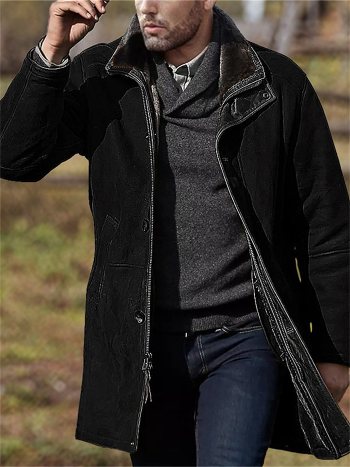 Fall and Winter Men's Mid-length Fur One Paragraph Tweed Coat Jacket