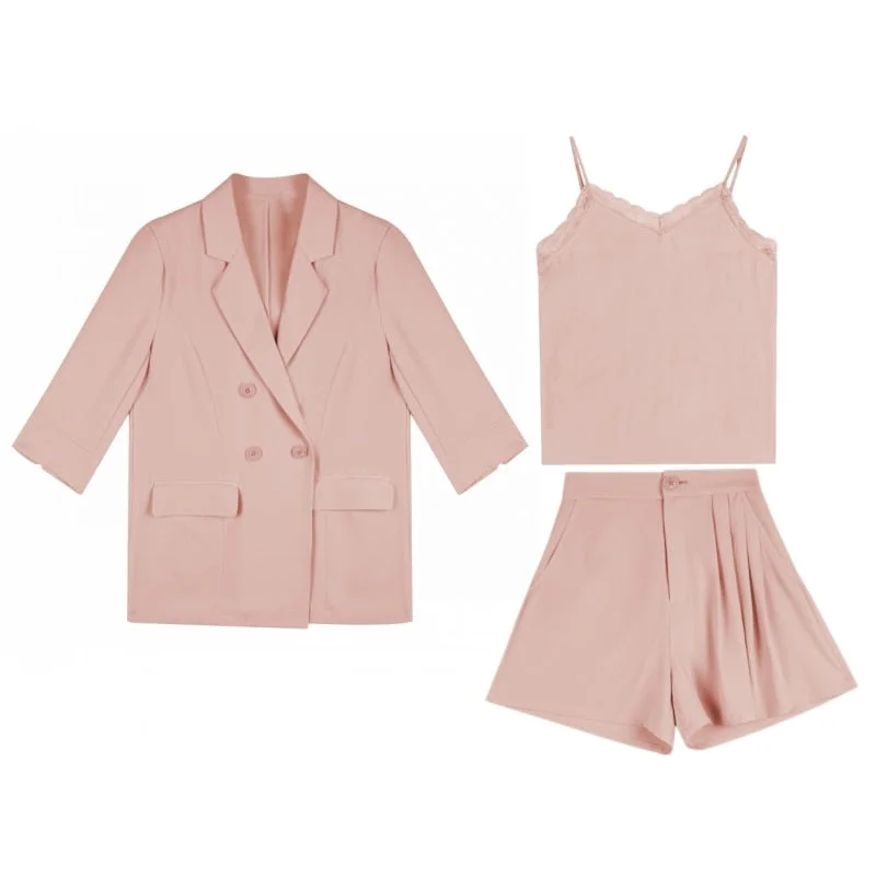 BGTEEVER Elegant 3 Pieces Blazer Set Women Buttons Jacket & Sleeveless Camisole & A-line Shorts 2021 Summer Short Suits Female