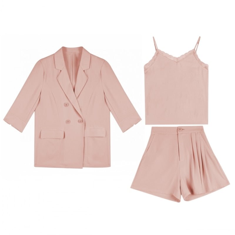 BGTEEVER Elegant 3 Pieces Blazer Set Women Buttons Jacket & Sleeveless Camisole & A-line Shorts 2021 Summer Short Suits Female