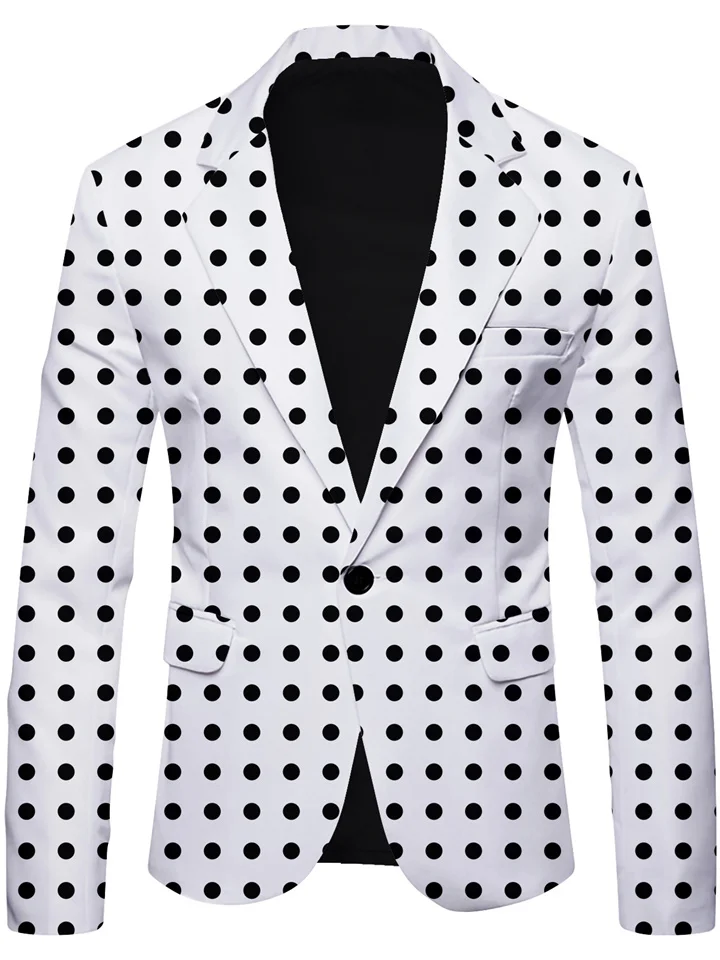 New Men's Polka Dot Print Casual Suit Jacket British Fashion Slim Barge Collar Single Row One-button Suit Suits | 168DEAL