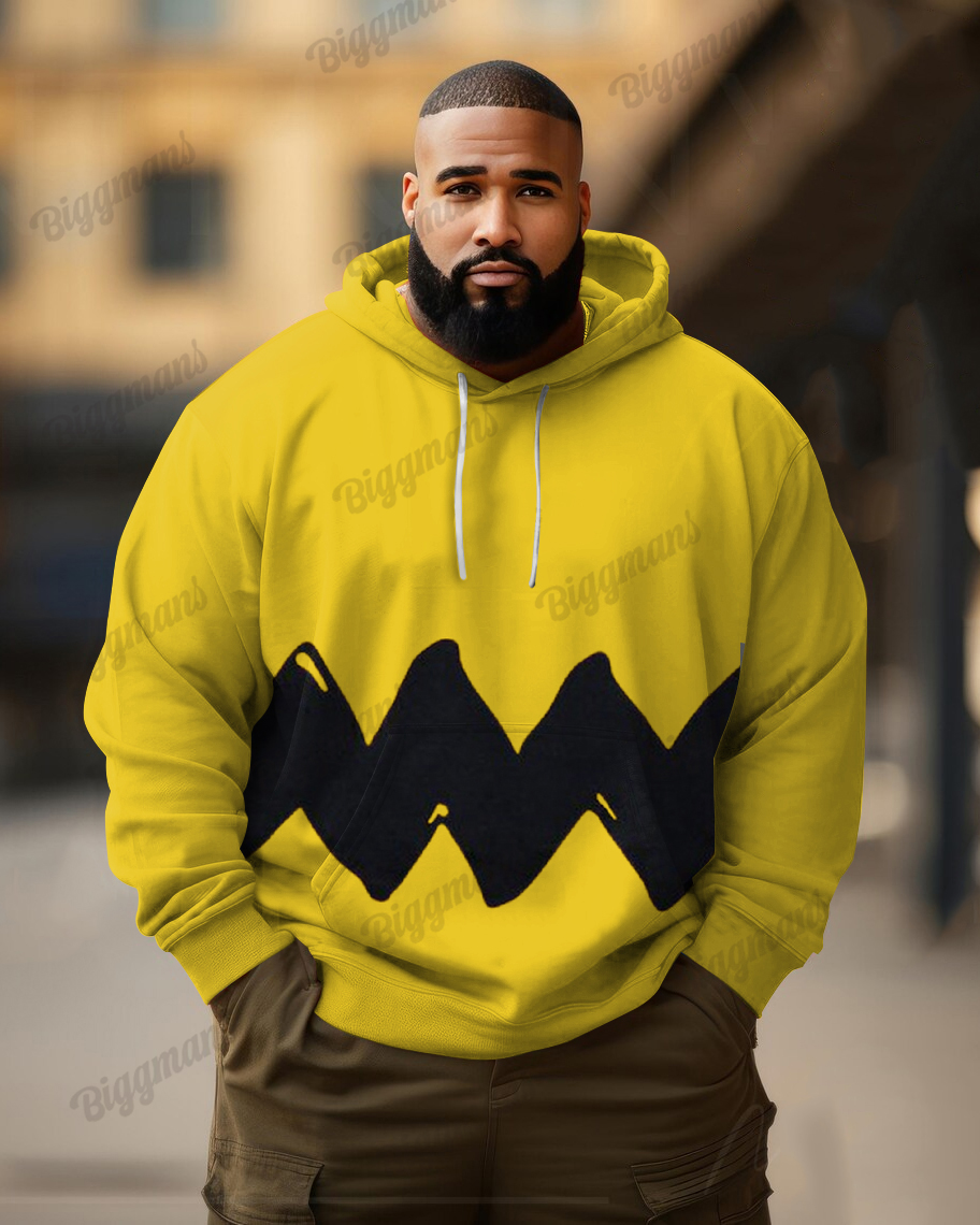 Men's Big and Tall Geometric Colorblock Print Long Sleeve Hoodie