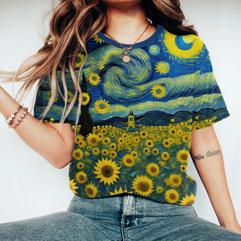Comstylish Sunflower Flower Art Painting T-Shirt