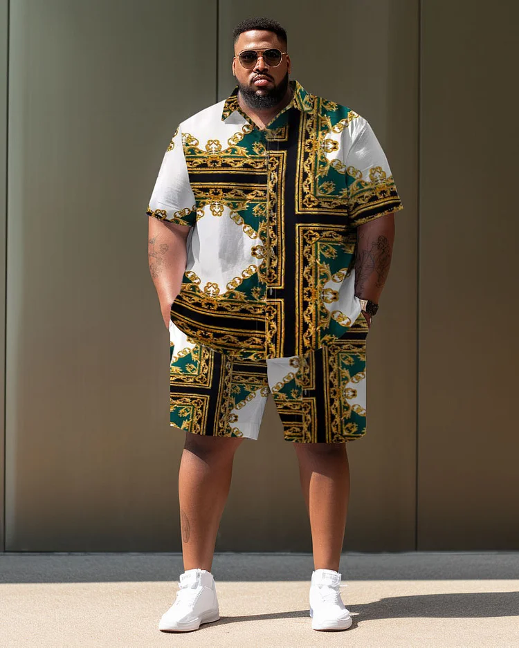 Men's Large Size Casual Chain Retro Elegant Street Short Shirt Shorts Suit