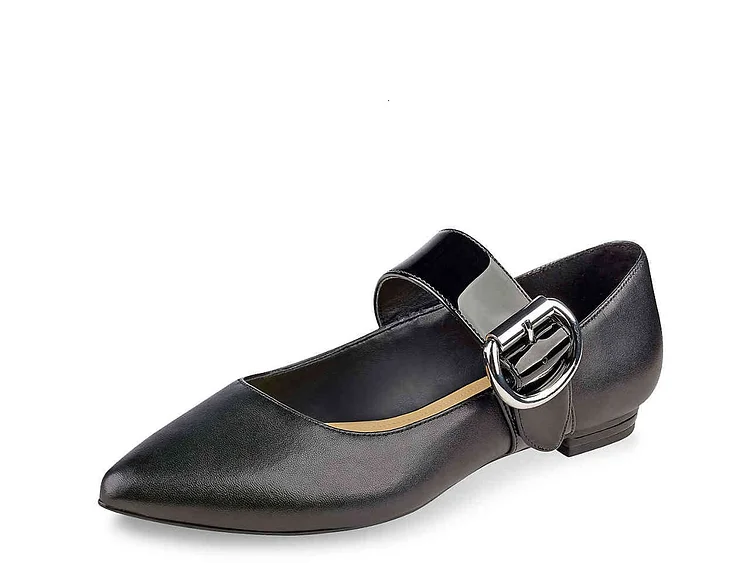 Black Mary Jane Shoes Buckles Pointy Toe Flats School Shoes |FSJ Shoes