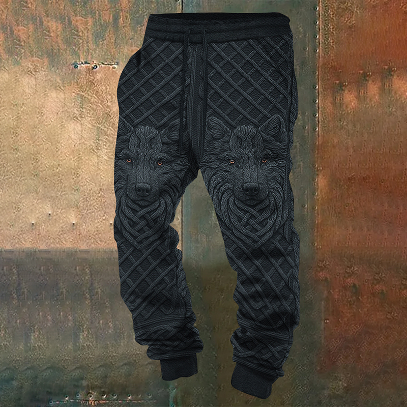 Men's Retro Viking Celtic Knot And Wolf Pattern Casual Sports Pants elevenforest