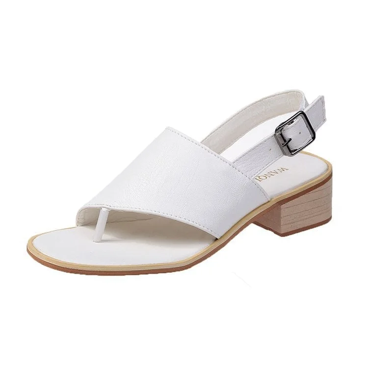 Summer thick heel sandals women's clip toe buckle fashion women's sandals solid color versatile women's sandals