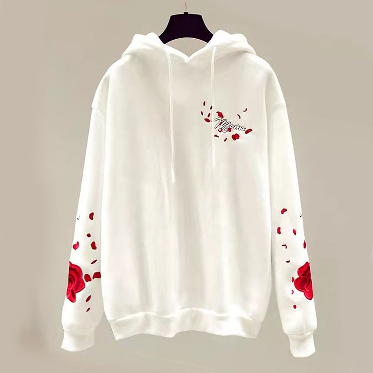 Vintage Crane Rose Print Loose Hoodie - Modakawa Modakawa