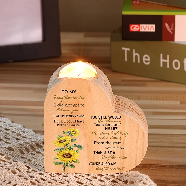 For Daughter-in-law-Wooden Heart-shaped Candle Holder Sunflowers Candlesticks "You Still Would Be The One"