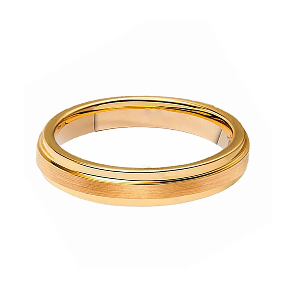 Couples Tungsten Ring Gold Plated Brushed Surface Step Edge 5mm