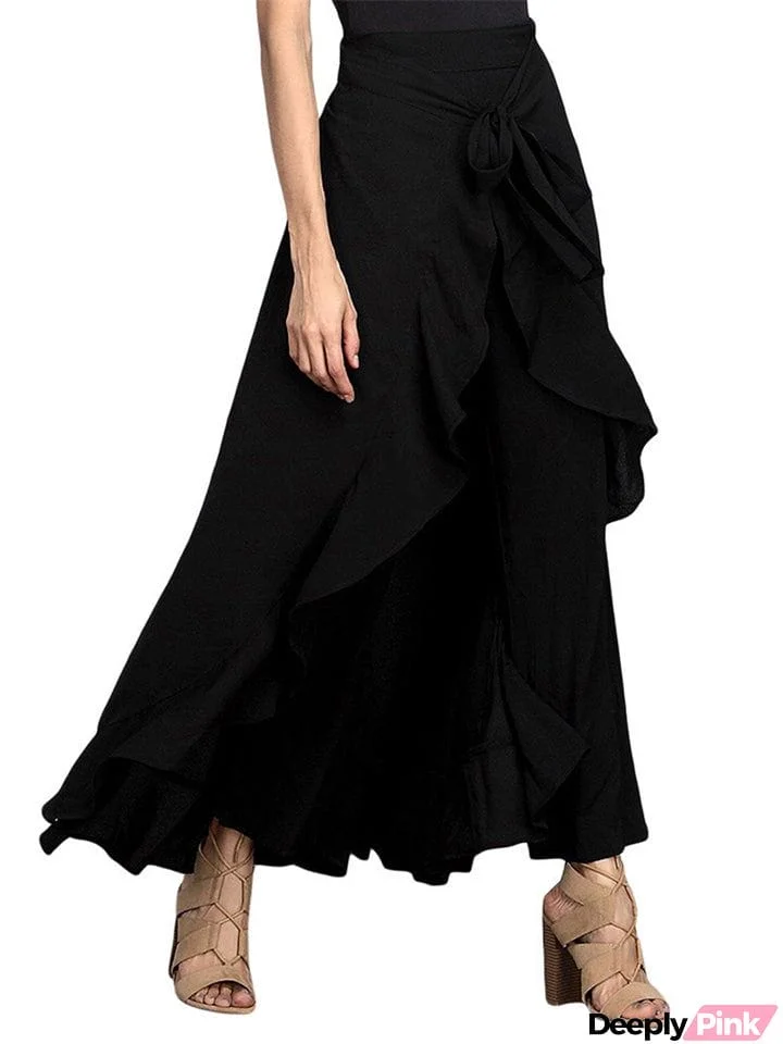 Women's Stylish High Rise Irregular Hem Loose Chiffon Pants Skirts