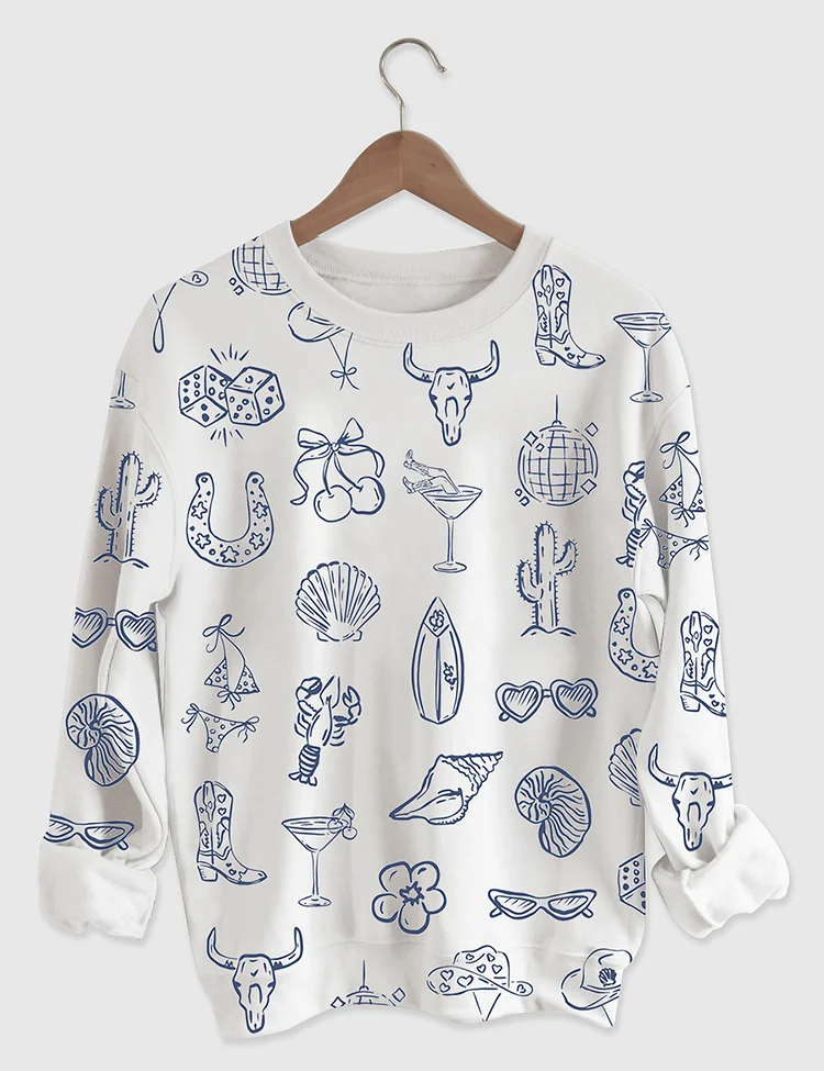 Women&lsquo;s Cowgirl Coastal Bachelorette Hand Drawn Whimsical Long Sleeve Shirt