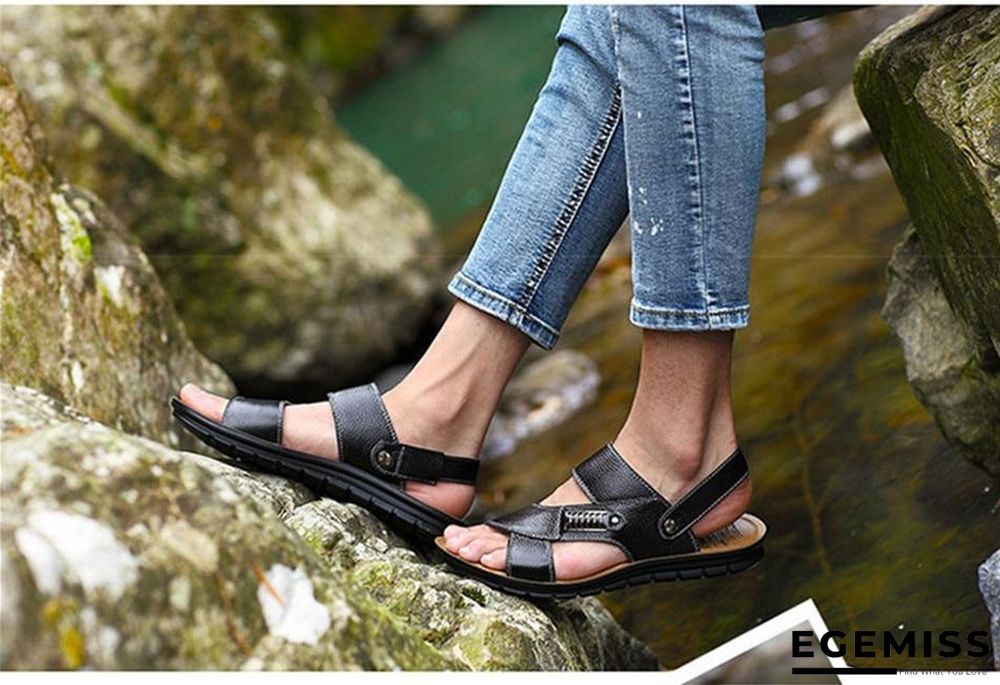 Men Genuine Leather Roman Sandals Male Casual Shoes Flip Flops Fashion Outdoor Slippers Shoes | EGEMISS