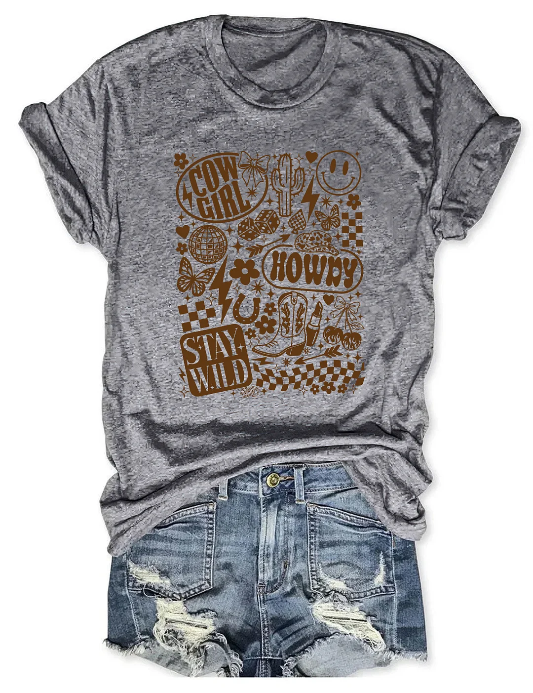 Retro Western Cowgirl Collage T-shirt