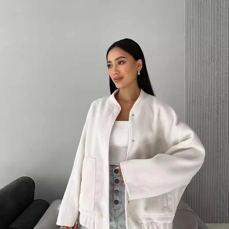 Nigikala Nigikala Years Of Autumn And Winter New Loose Leisure Collar Big Pocket Solid Women's Coat