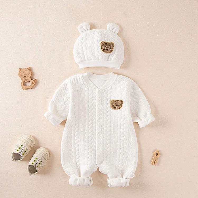 New Born Baby Onepiece Organic Cotton Bear Sweater Sleepsuit