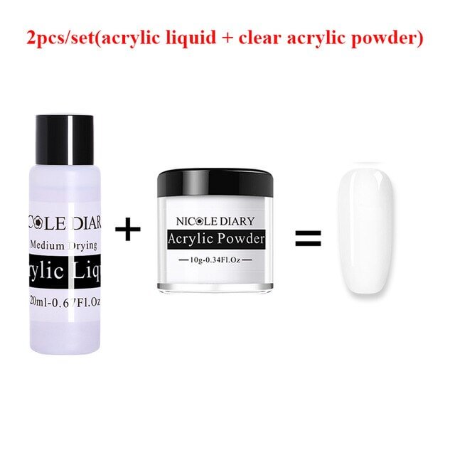 NICOLE DIARY Acrylic Powder Liquid Set Clear Extension Builder Crystal Nail Glitter 3D Nail Tips Carving Tools Nail Accessories