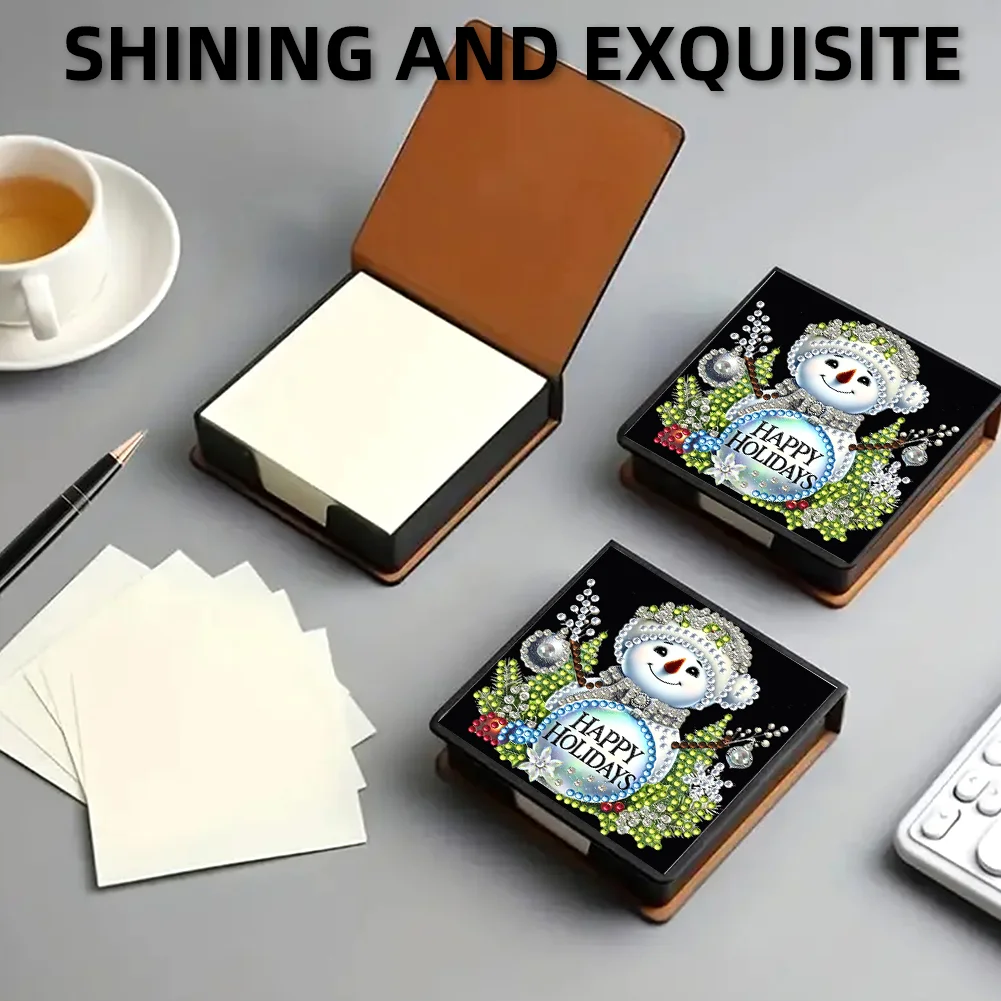 5D DIY PU Snowman Diamond Painting Notecard Box Gem Art Sticky Note Holder