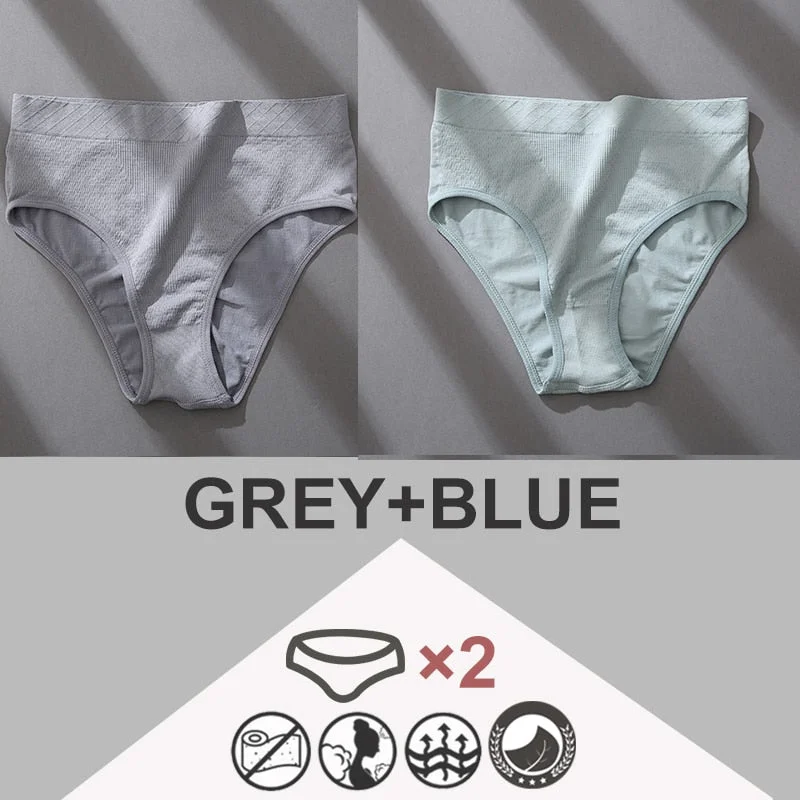 FINETOO 2PCS/Set Women Panties Bodyshaper M-2XL Women's Underwear Lingerie 8 Solid Colors Sexy Female Undepant High Waist Briefs