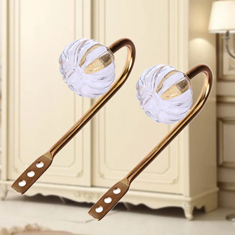 2pcs Curtain Hanger Hook Wall Buckle Handle for Closet Drawer (Golden)
