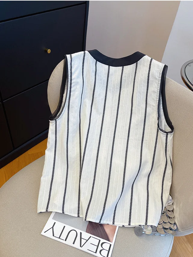 Athvotar Athvotar Striped Thin Sleeveless Shirt For Women In The Summer Of 2025 New Loose-Fitting Small Vest Tops