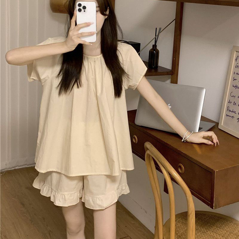 Cookycrumble Ruffles Sleepwear Women Pajama Sets Korean Piiama Sets 2 Pieces Summer Night Wears Solid Short Sleeve Pyjamas Home Suit 2025 New