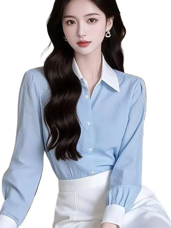 Athvotar Athvotar Year's Popular Beautiful French Shirt Milk Gentle Belly Top Design Small Blue Shirt Top