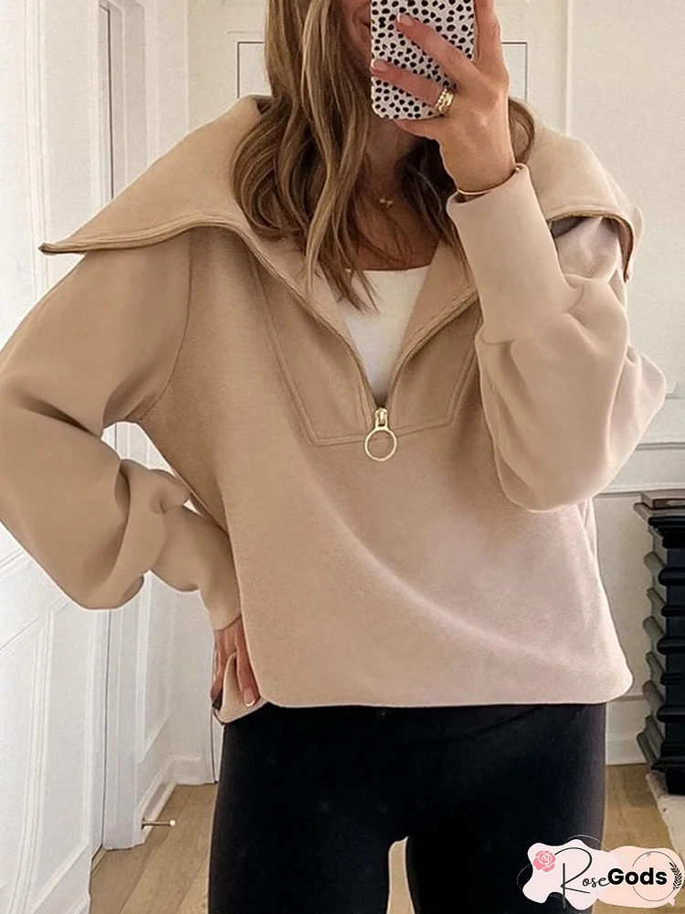 Shawl Collar Casual Loose Zipper Sweatshirts