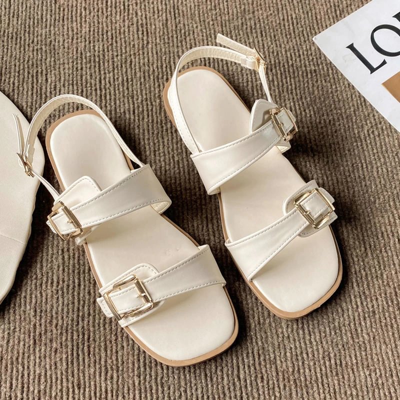 Wongn Summer Women Sandals Flats Platform Shoes Fashion Casual Metal Buckle Soft Bottom Ladies Sandals BC4354