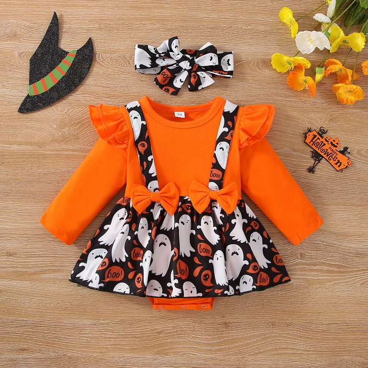 Baby Toddler Girl Hallowen Wacky Pumpkin Print Long Sleeve Dress