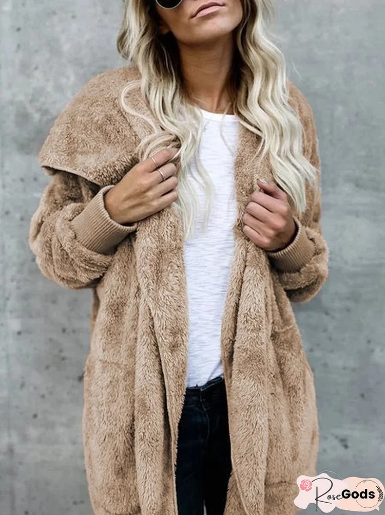 Hoodie Casual Batwing Reversible Shift Fluffy Coat