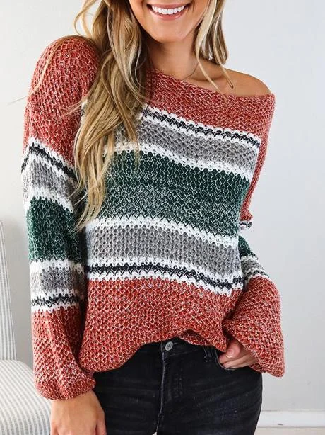 Women's Knitted Scoop Neck Long Sleeve Sweater Top