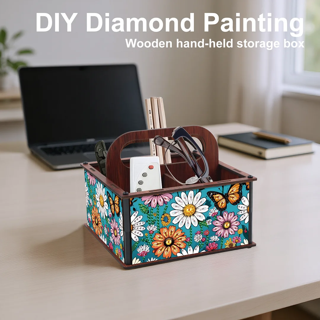 DIY Flower Butterfly Wooden Diamond Painting Handheld Storage Box Kit Home Decor