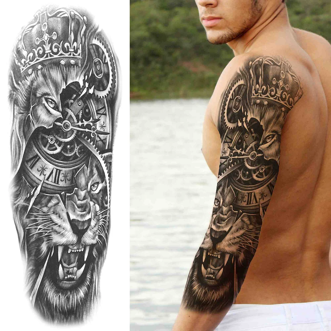 Full Arm Temporary Tattoos Sleeve For Men Women Realistic Fake Tatoos Warrior Lion Tiger Flower Tatoo Sticker Black Totem Maori 1118