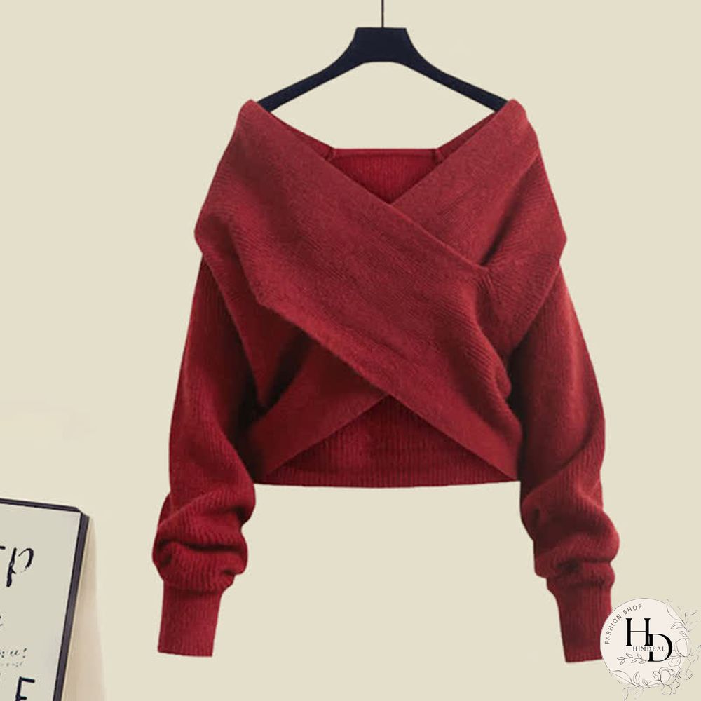 Cross Knit Sweater Flouncing Slip Dress Two Pieces