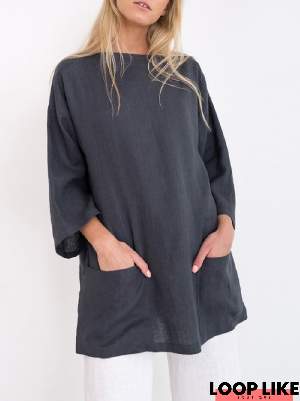 Long Sleeve Pockets Casual Tunic Top