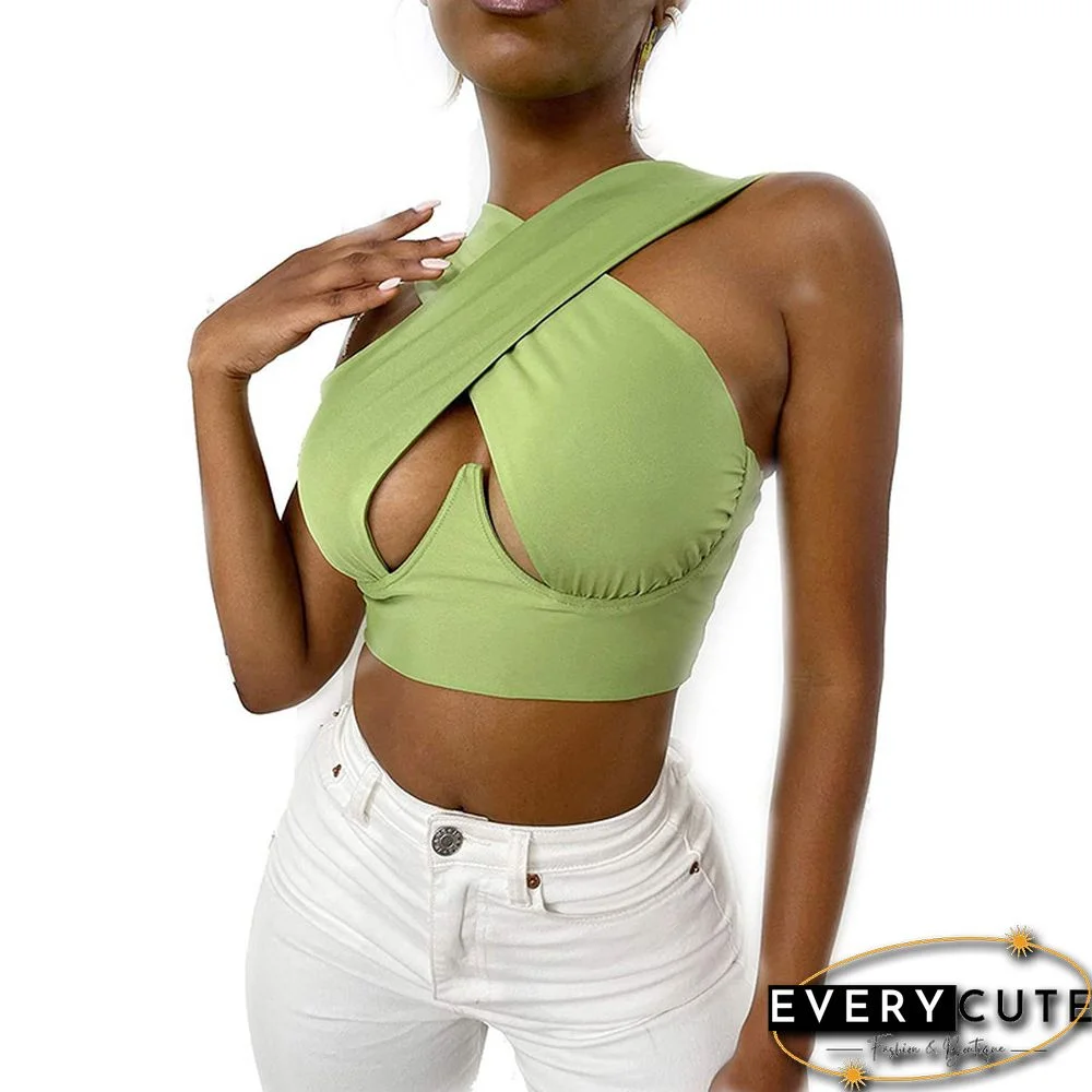 Women's Criss Cross Tank Tops Sexy Sleeveless Solid Color Cutout Front Crop Tops Party Club Streetwear Summer Lady Bustier Tops