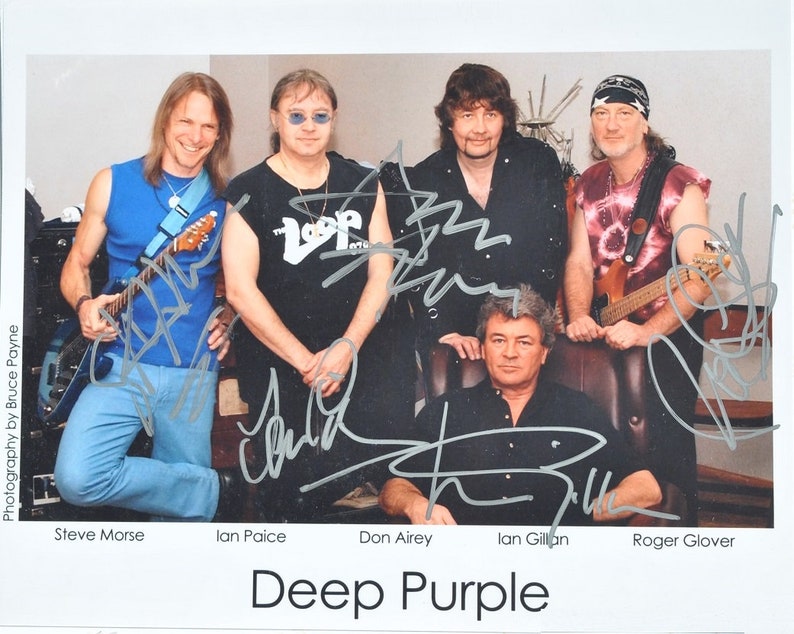 DEEP PURPLE SIGNED Photo Poster painting X5Ian Paice, Ian Gillan, Roger Glover, Steve Morse, Don Airey wcoa