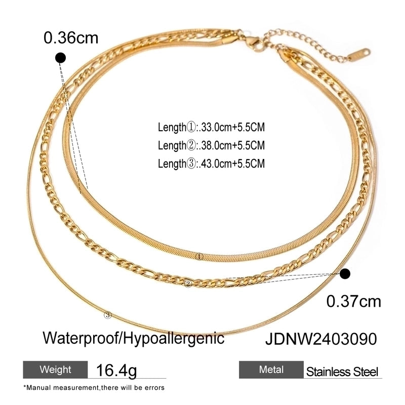 304 Stainless Steel 18K Gold Plated Minimalist Classic Style Solid Color Three Layer Necklace