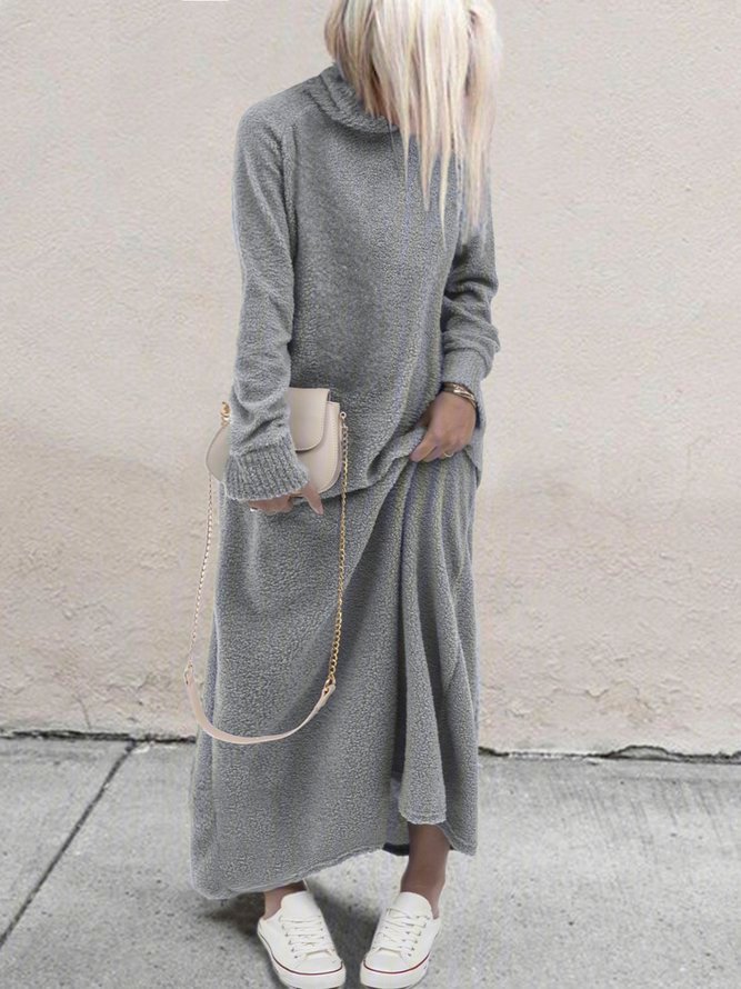 Casual Turtleneck Long Sleeve Maxi Dresses Zaesvini