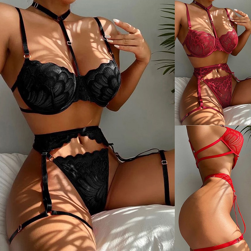 Floral Lace Transparent Lingerie Set for Women